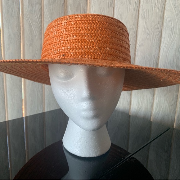 Sisley made In Italy orange straw hat. Adorned with orange straw bow Never Worn - Picture 3 of 4